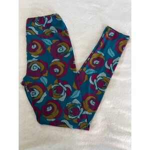 EUC LuLaRoe Leggings with Teal and Pink Floral Design